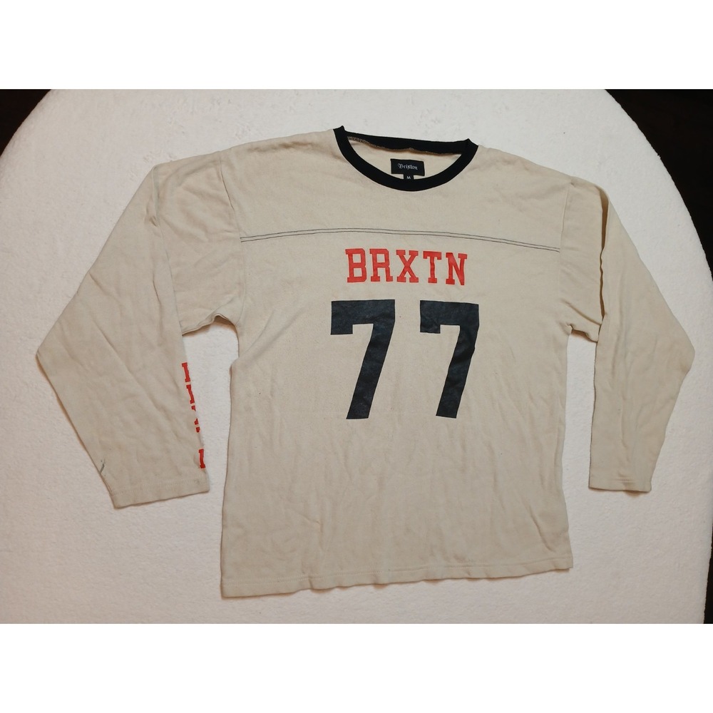 Brixton BRXTN 77 Men Long Sleeve Football Jersey Shirt Cream Ringer Size Medium